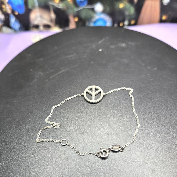 Dainty CZ 925 Peace Sign Bracelet - Picture 8 of 8